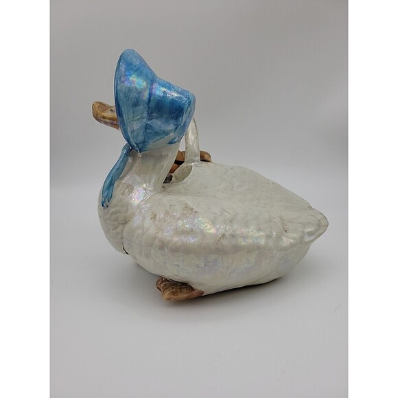 Vintage Blue Bonnet Duck Goose & Basket W Pastries Figurine Ceramic Hand Painted - Picture 4 of 10